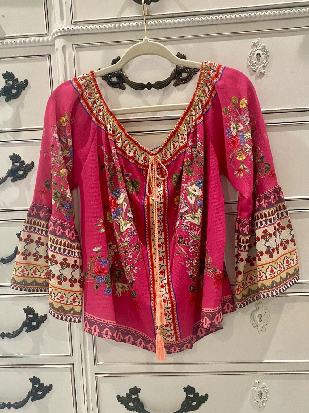 Umgee Boho Embroidered Peasant Off Shoulder Top Size Medium